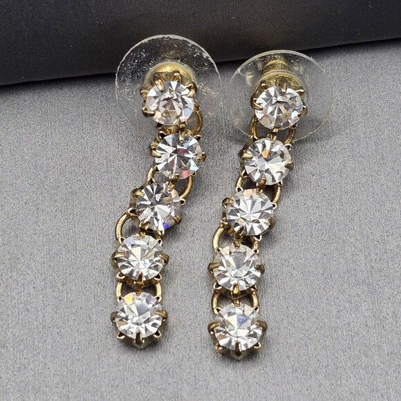 Gold-Tone Statement Necklace & Drop Earrings Set w/ Prong Set Clear Rhinestones - Picture 10 of 13